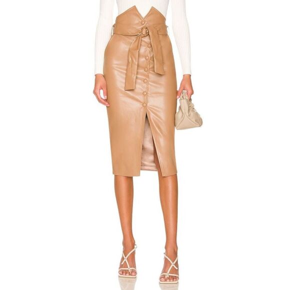 Bardot Tie Waist Skirt in Tan / replaced buttons - Picture 1 of 12